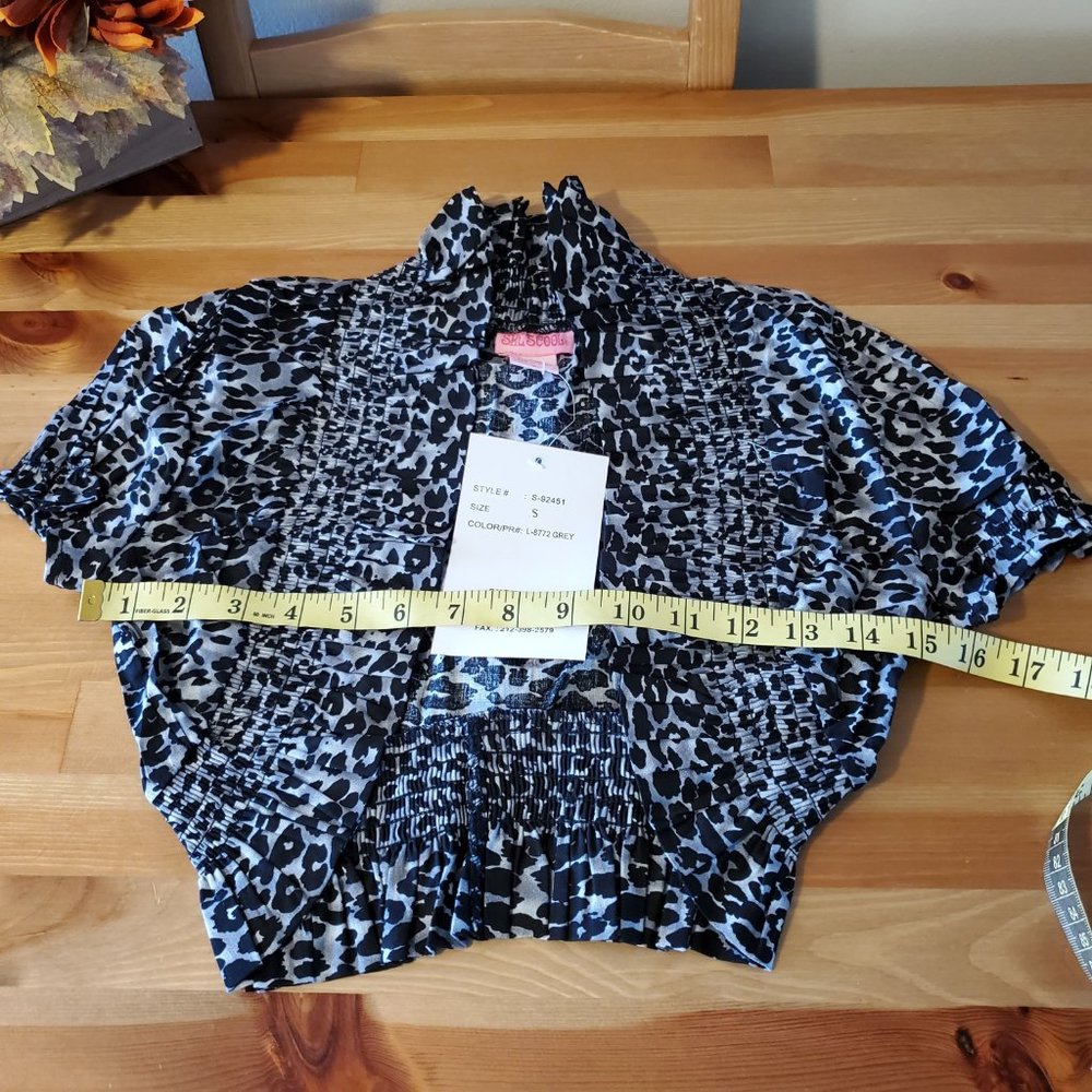 She's Cool - Women's Ruffle Short Sleeve Open Front Bolero Shrugs Leopard print - Picture 5 of 8